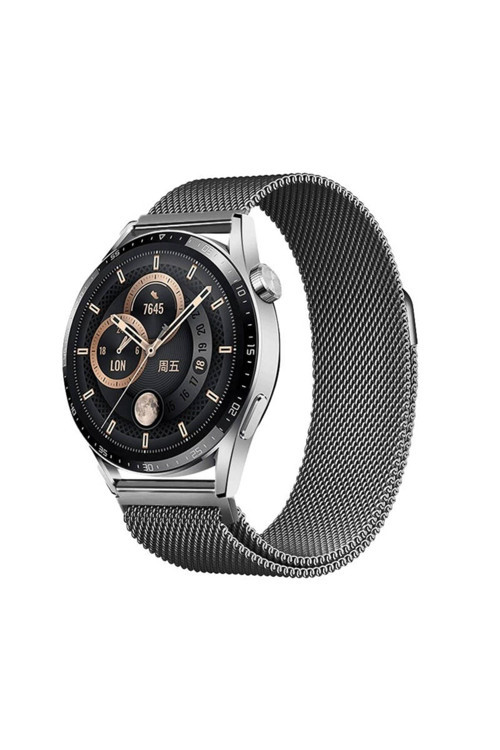 Honor Magic 2 46Mm Zore Band-12 22Mm Metal Hasır Kordon-Gri