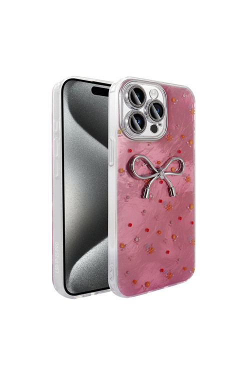 İphone 15 Pro Max Kılıf Kamera Korumalı Figürlü Zore Ponti Silikon Kapak - Açık Pembe