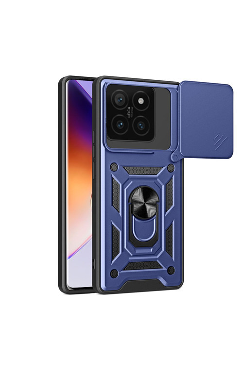 Xiaomi 14T Uyumlu Kılıf Magnetik Standlı Kamera Korumalı Zore Sürgülü Vega Kapak-Mavi