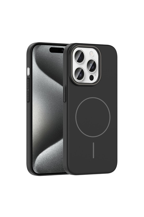 İphone 15 Pro Max Kılıf Magsafe Şarj Özellikli Zore Ruby Silikon Kapak - Siyah