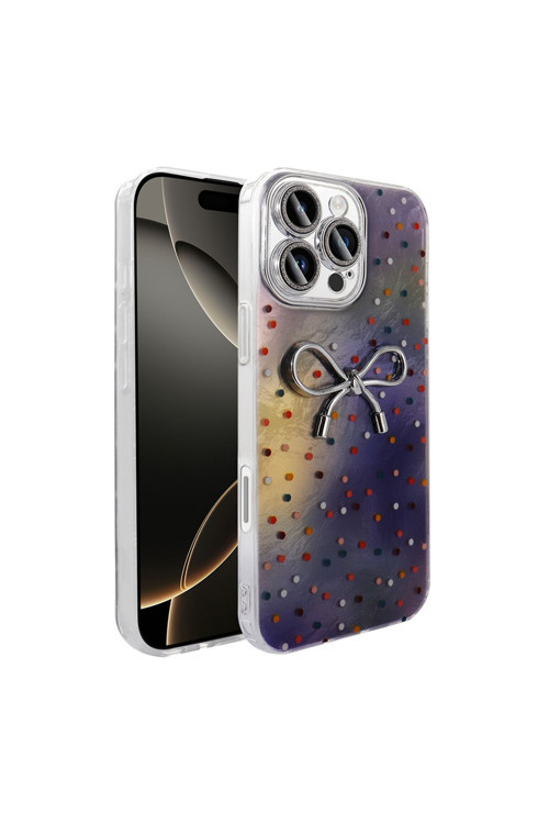 İphone 16 Pro Kılıf Kamera Korumalı Figürlü Zore Ponti Silikon Kapak - Lila