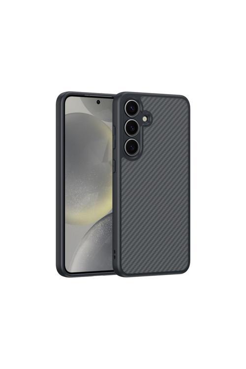 Galaxy S25 Plus Uyumlu Kılıf Magsafe Şarj Özellikli Karbon Fiber Tasarımlı Zore Elnino Kapak-Siyah