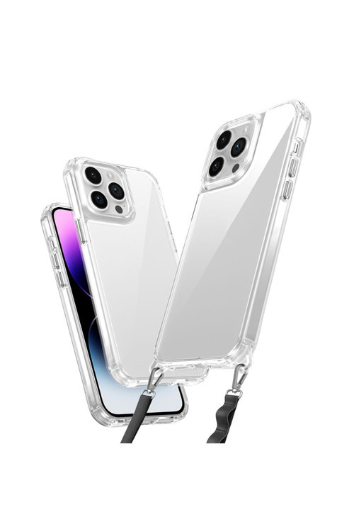 İphone 14 Pro Max Kılıf Airbagli Takılabilir Askı Aparatlı Zore Snap Silikon Kapak-Şeffaf