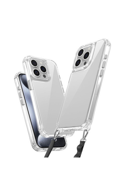 İphone 15 Pro Kılıf Airbagli Takılabilir Askı Aparatlı Zore Snap Silikon Kapak-Şeffaf