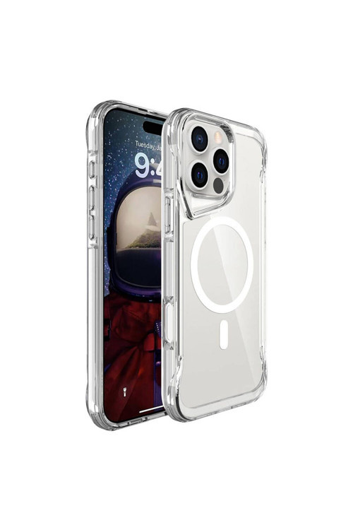 Apple İphone 16 Pro Max Kılıf Zore Magsafe Şarj Özellikli T-Max Magsafe Kapak-Şeffaf