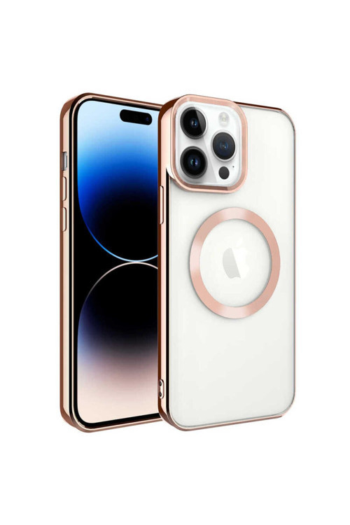 İphone 14 Pro Max Uyumlu Magsafe Wireless Şarj Özellikli Zore Setro Silikon-Rose Gold