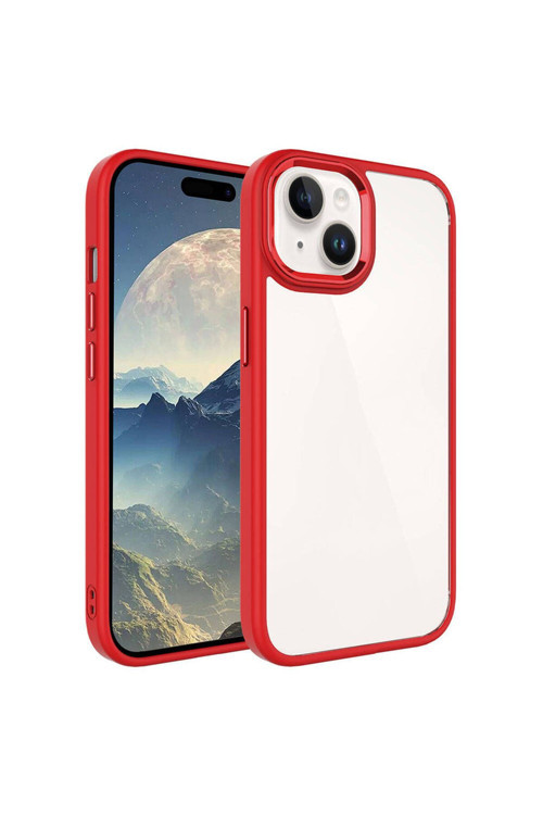 İphone 15 Uyumlu Zore Krom Kılıf-Kırmızı