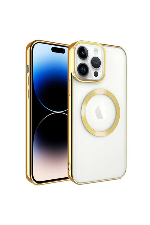 İphone 14 Pro Max Uyumlu Magsafe Wireless Şarj Özellikli Zore Setro Silikon-Gold