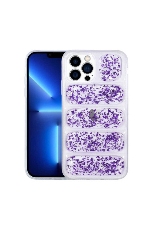 İphone 12 Pro Uyumlu Kamera Korumalı Simli Airbag'Li Zore Dalga Kılıf-Mor