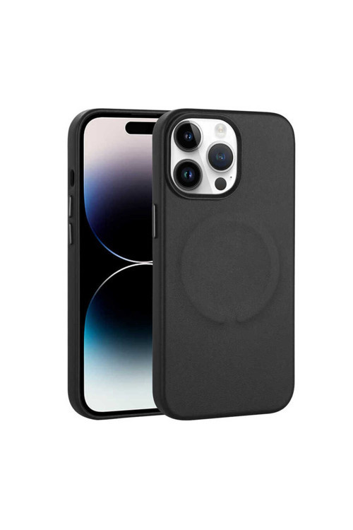 İphone 14 Pro Max Uyumlu Pu Deri Magsafe Wireless Şarj Özellikli Zore Derix Kılıf-Siyah