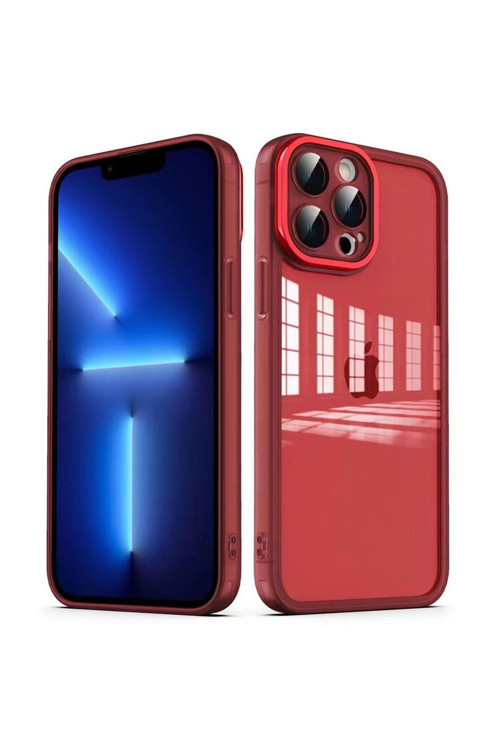 İphone 12 Pro Uyumlu Kamera Korumalı Transparan Zore Post Kılıf-Kırmızı