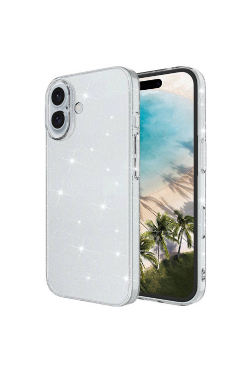 Apple İphone 16 Plus Kılıf Parlayan Simli Şeffaf Zore Redos Kapak-Şeffaf