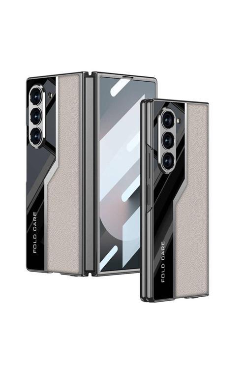 Galaxy Z Fold 6 Kılıf Ultra İnce Kamera Korumalı Pc + Deri Arka Yüzey Zore Kıpta Poligan Kapak-Titan