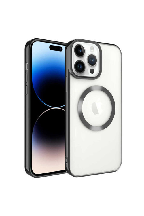 İphone 14 Pro Max Uyumlu Magsafe Wireless Şarj Özellikli Zore Setro Silikon-Siyah