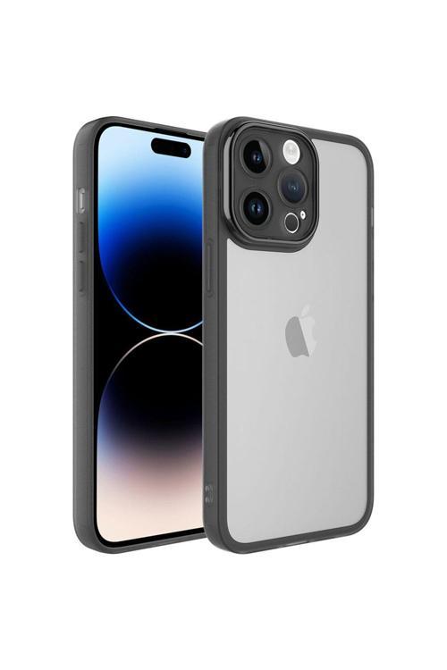 İphone 14 Pro Max Uyumlu Kamera Korumalı Transparan Zore Post Kılıf-Siyah