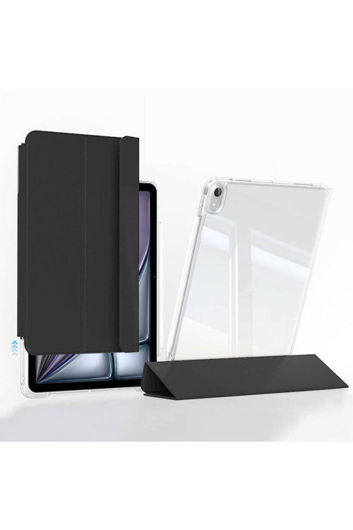 Apple İpad Air 11 2024 Kılıf Magnetik Ayrılabilen Airbagli Zore Sliding Tablet Kılıfı-Siyah