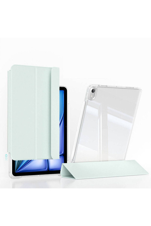 Apple İpad Air 11 2024 Kılıf Magnetik Ayrılabilen Airbagli Zore Sliding Tablet Kılıfı-Açık Yeşil
