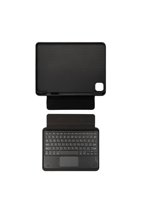 Apple İpad Air 11 2024 Zore Border Keyboard Bluetooh Bağlantılı Standlı Klavyeli Tablet Kılıfı-Siyah