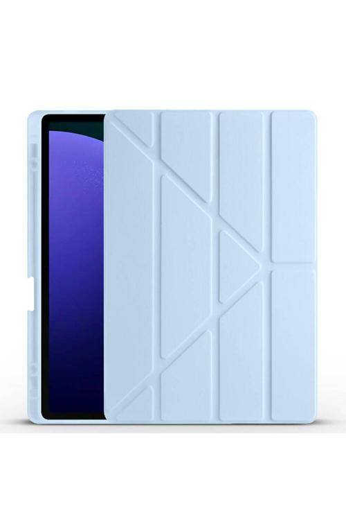 Galaxy Tab S9 Plus Kılıf Zore Tri Folding Kalem Bölmeli Standlı Kılıf-Mavi