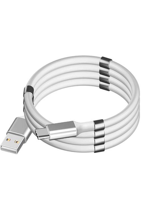 Araç Ev Ofis Mıknatıslı Kendini Toplayan Sarmalı Şarj Ara Kablosu Usb Çıkış Type-C Uyumlu Ara Kablo