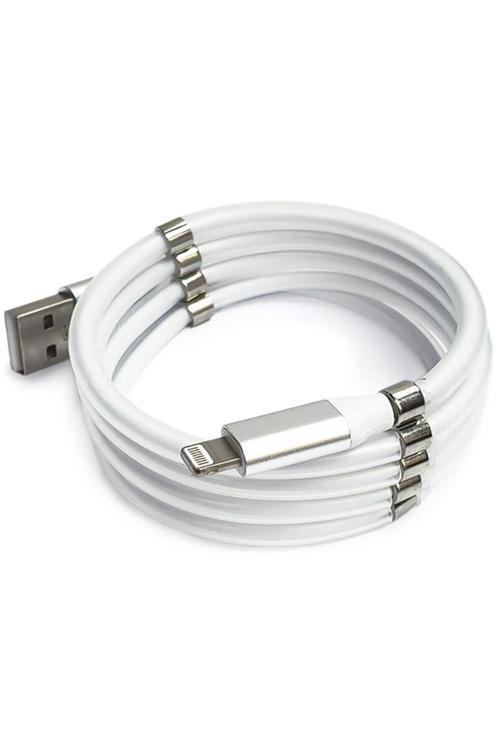 Araç Ev Ofis Mıknatıslı Kendini Toplayan Sarmalı Şarj Ara Kablosu Usb Çıkış İphone Uyumlu Ara Kablo
