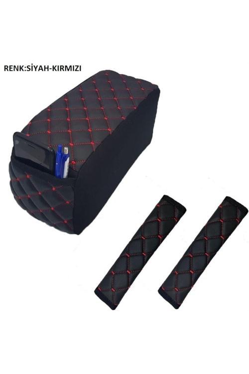 Uyumlu Grande Punto Emniyet Kemer Konforu+Kolçak 2006 Sonrası Siyah Kırmızı