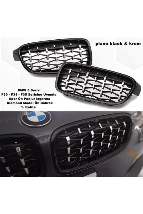 Bmw F30 3 Serisi Uyumlu Diamond Ön Panjur Izgara Böbrek Piano Black Ve Krom