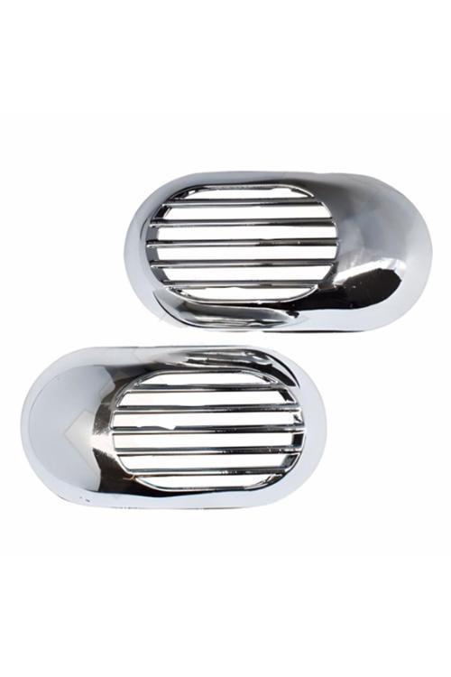 Krom Yan Sinyal Çerçevesi Kafesli Izgaralı Kapak 10 Cm X 5 Cm 2 Parça - Abs Krom