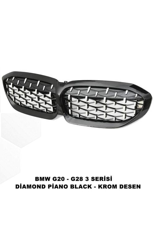 Bmw G28 3 Serisi Uyumlu Diamond Ön Panjur Izgara Böbrek Piano Black & Krom Desen