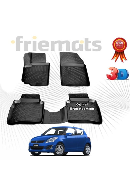 Suzuki Swift 3D Havuzlu Paspas 2010-2018 Arası Siyah 4 Parça Set -