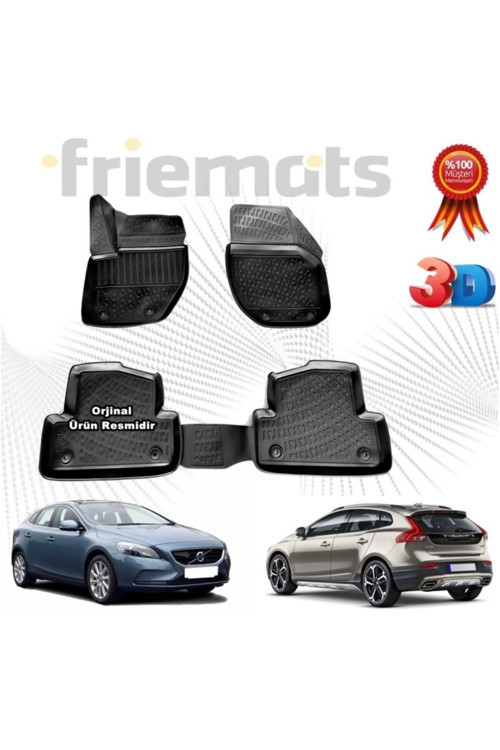 Volvo V40 3D Havuzlu Paspas Siyah 2012 Sonrası 4 Parça Set -