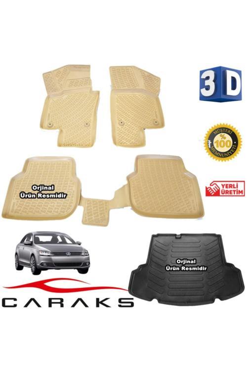 Vw Jetta Uyumlu 3D Bej Paspas + 3D Siyah Bagaj Havuzu Cepli 2011 - 2015 Arası - Set