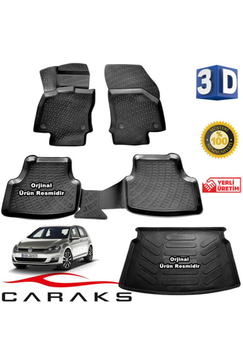 Vw Golf 7 3D Paspas + 3D Bagaj Havuzu 2013 - 2020 Arası Uyumlu Siyah - Set