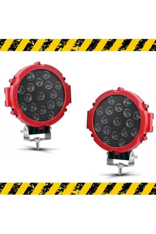 Off Road Projektör Metal Kapak Beyaz Işık 17 Led Yuvarlak 18 Cm Kırmızı Çerçeve 2 Adet