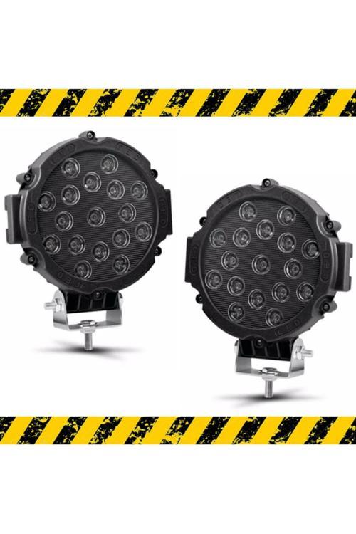 Off Road Projektör Metal Kapak Beyaz Işık 17 Led Yuvarlak 18 Cm Siyah Çerçeve 2 Adet
