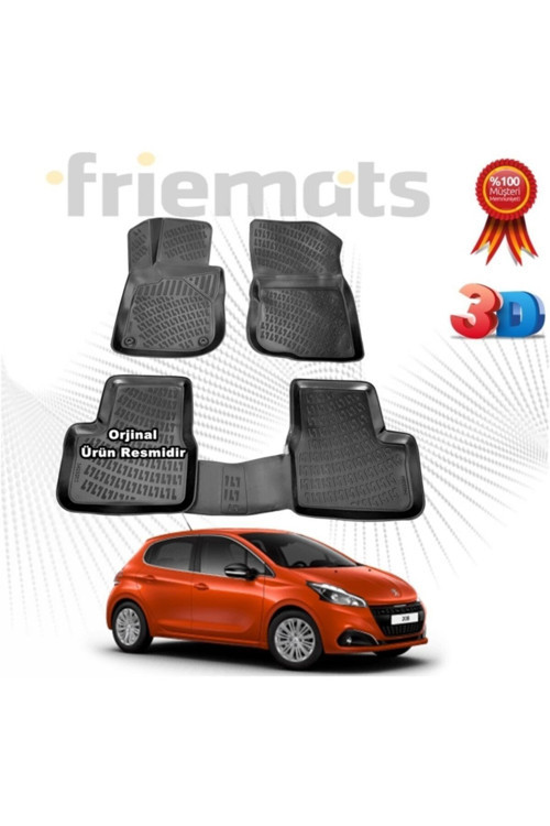 Peugeot 208 3D Havuzlu Paspas Hb 2012 - 2019 Arası Siyah 4 Parça