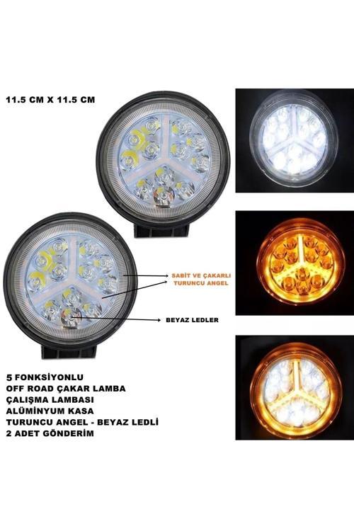 Off Road Oval Uyumlu Çalışma Lambası Turuncu Çakar Angel-Beyaz Led 5 Fonksiyon 11,5X11,5 Cm 2 Adet-