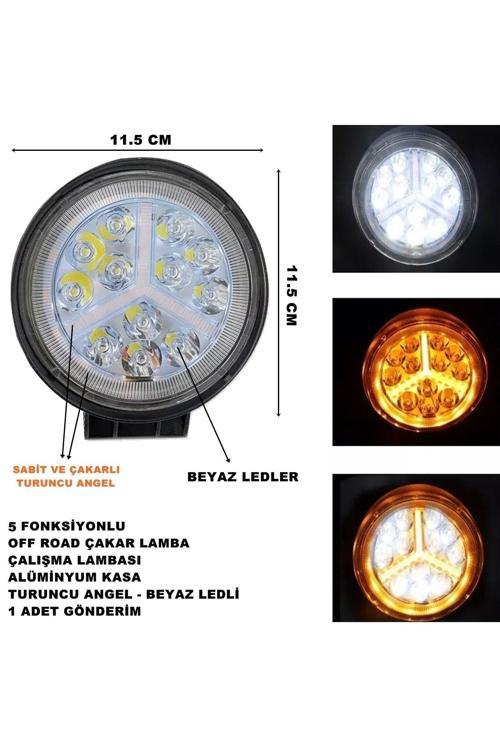Off Road Uyumlu Oval Çalışma Lambası Turuncu Çakar Angel-Beyaz Led 5 Fonksiyon 11,5X11,5 Cm 1 Adet-