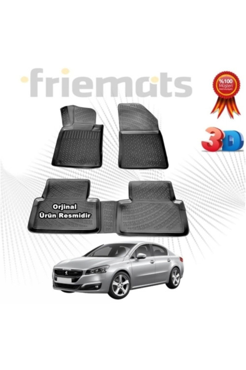 Peugeot 508 3D Havuzlu Paspas 2010 - 2017 Arası Siyah 4 Parça Set - Friemats Marka