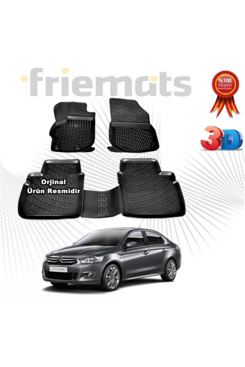 Citroen Elysee 3D Havuzlu Paspas 2012-2020 Arası Siyah 4 Parça Set - Friemats