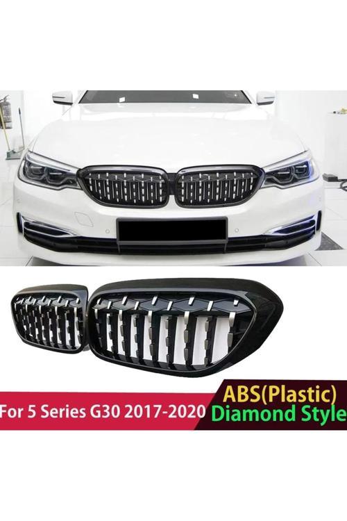 Bmw G30 5 Serisi Uyumlu Diamond Ön Panjur Izgara Böbrek 2017 - 2020 Arası Piano Black & Krom