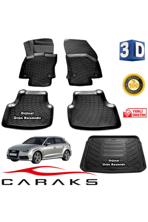Audi A3 Hb 3D Paspas + 3D Bagaj Havuzu 2013 - 2020 Arası Siyah - Set