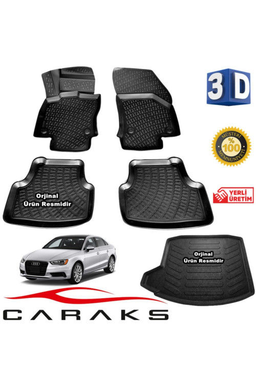 Audi A3 Sedan 3D Paspas + 3D Bagaj Havuzu 2013 - 2020 Arası Siyah - Set