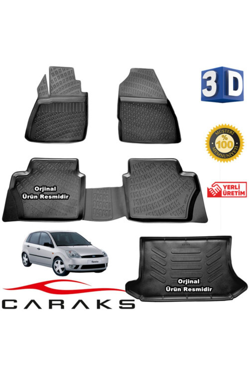 Ford Fiesta 3D Paspas + 3D Bagaj Havuzu 2002 - 2008 Arası Siyah - Set