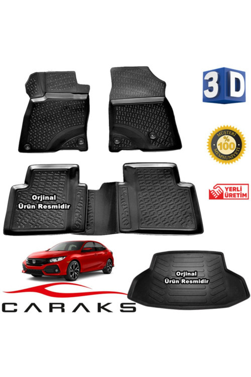 Honda Civic Hb 3D Paspas + 3D Bagaj Havuzu 2016 - 2020 Arası Siyah - Set