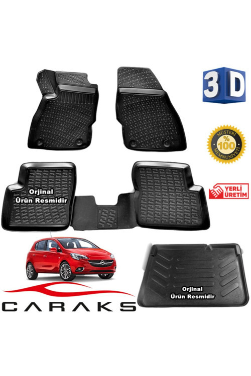 Opel Corsa E 3D Paspas + 3D Bagaj Havuzu 2015 - 2020 Arası Siyah - Set