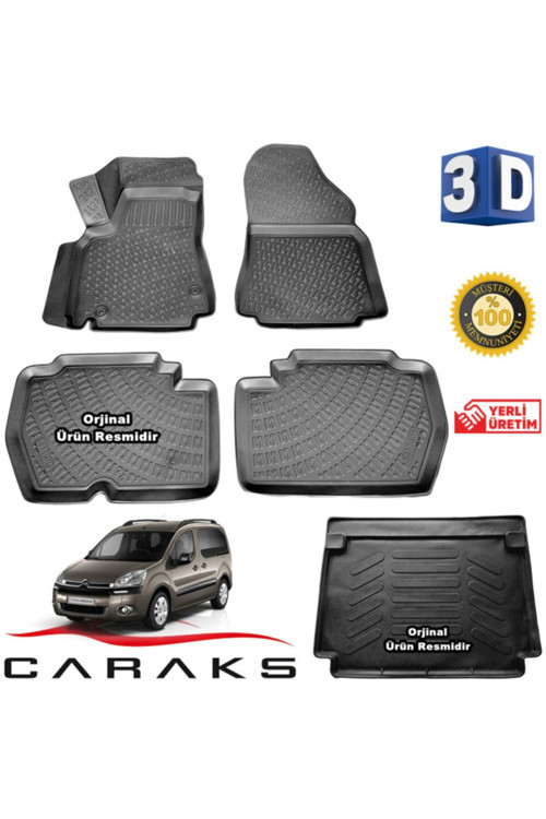 Partner Tepee Berlingo 110 3D Paspas + 3D Bagaj Havuzu 2009 Sonrası Siyah - Set