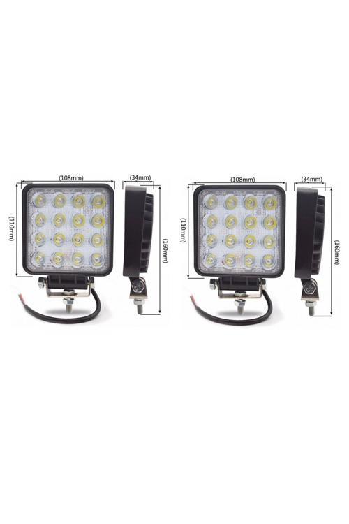 Led Kare Off Road Sis Farı Sis Lambası Çalışma Lambası Projektör 16 Ledli 2 Adet