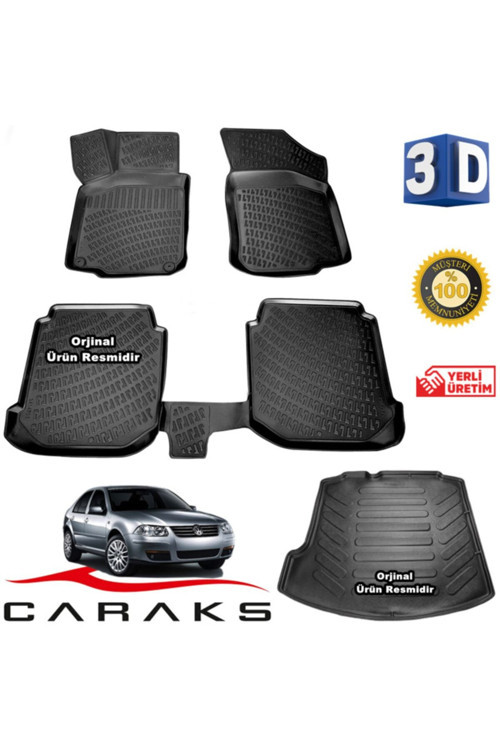 Volkswagen Bora 3D Paspas + 3D Bagaj Havuzu 1998 - 2005 Arası Siyah - Set