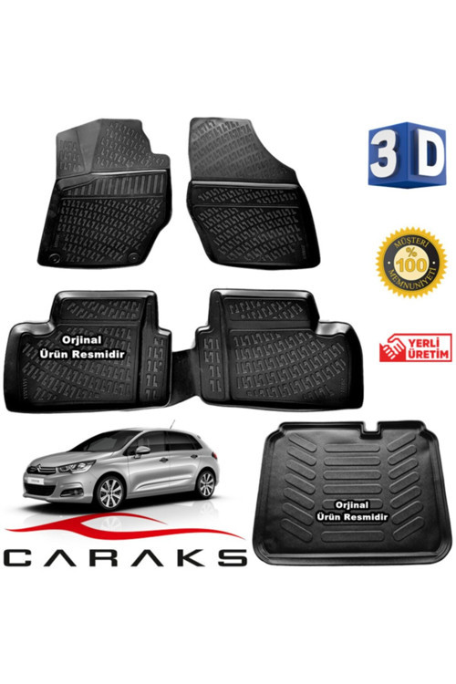 Citroen C4 3D Paspas + 3D Bagaj Havuzu 2011 - 2019 Arası Siyah - Set